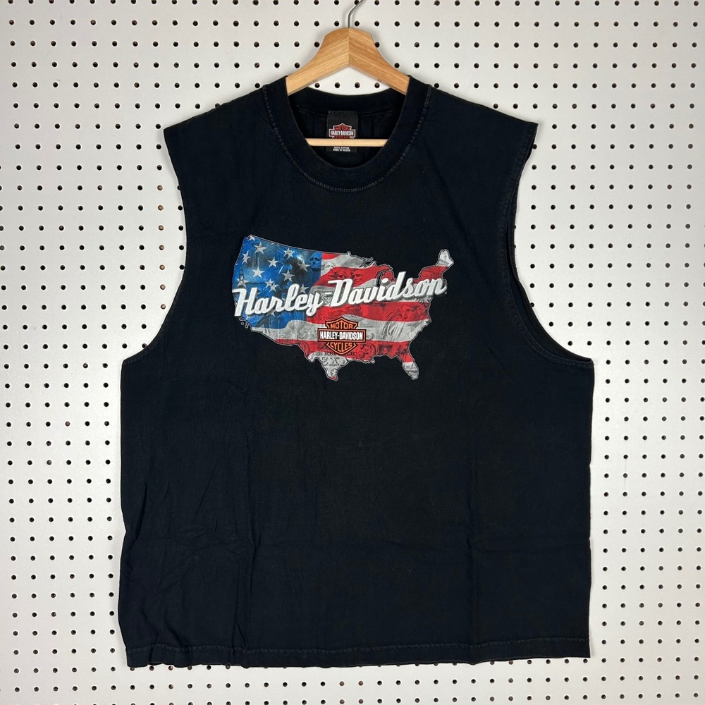 Harley Davidson Baton Rouge Sleeveless TShirt XL Black USA Flag Tank Top LA Bike